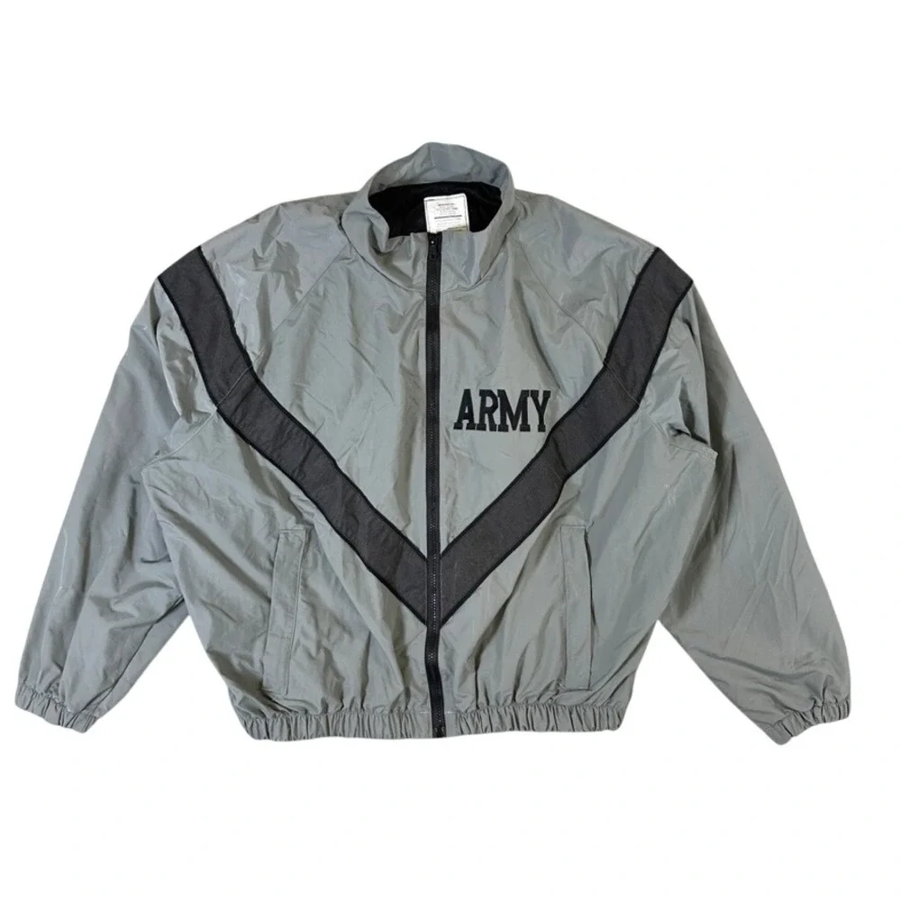 US Army IPFU Jacket Medium Short Grey Nylon Reflective Training Windbreaker